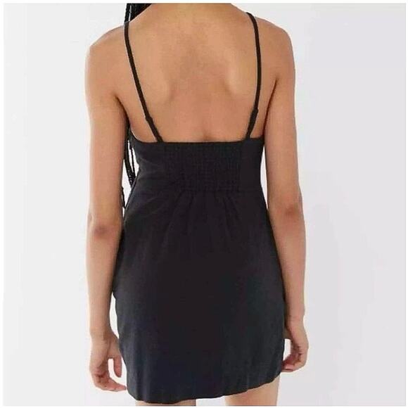 Urban Outfitters Black Linen V-neck Sleeveless Cami Camisole Mini A-line Dress M - Picture 2 of 6